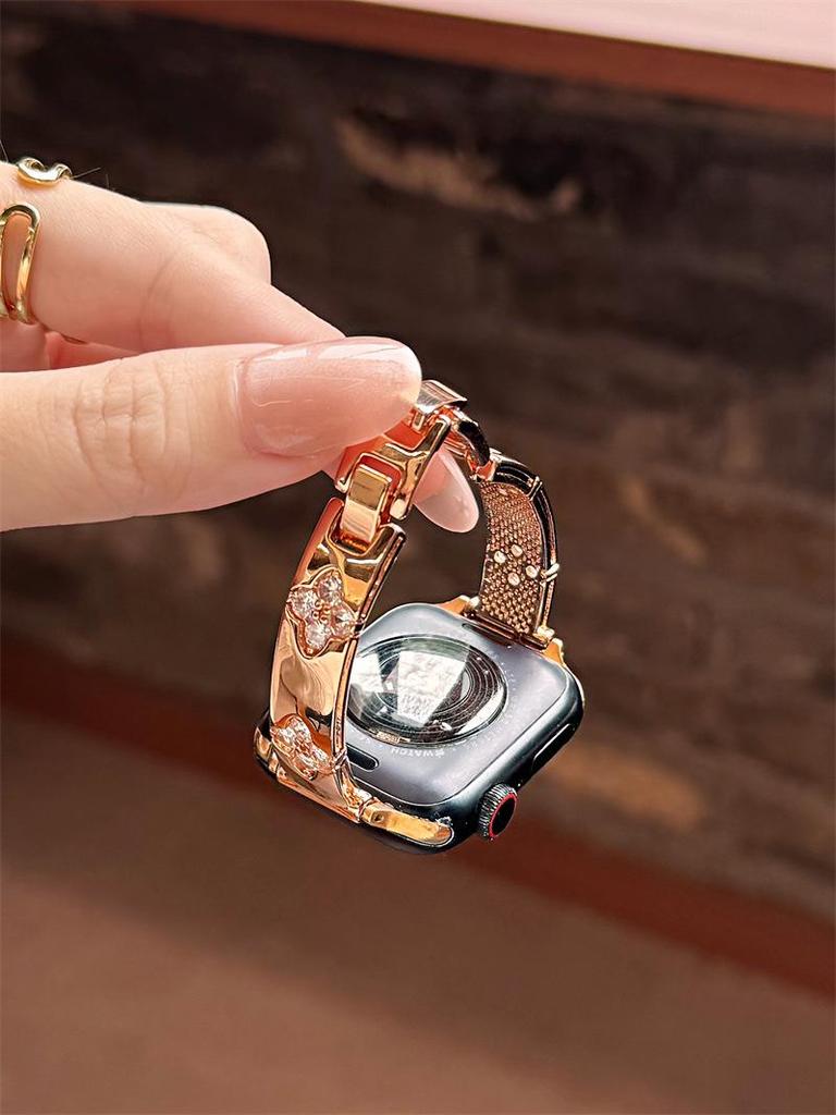 Compatible with Apple Watch Series 11, Huawei GT6, and Xiaomi 9 Pro: Diamond Four-Leaf Copper Chain Band iWatch1098E