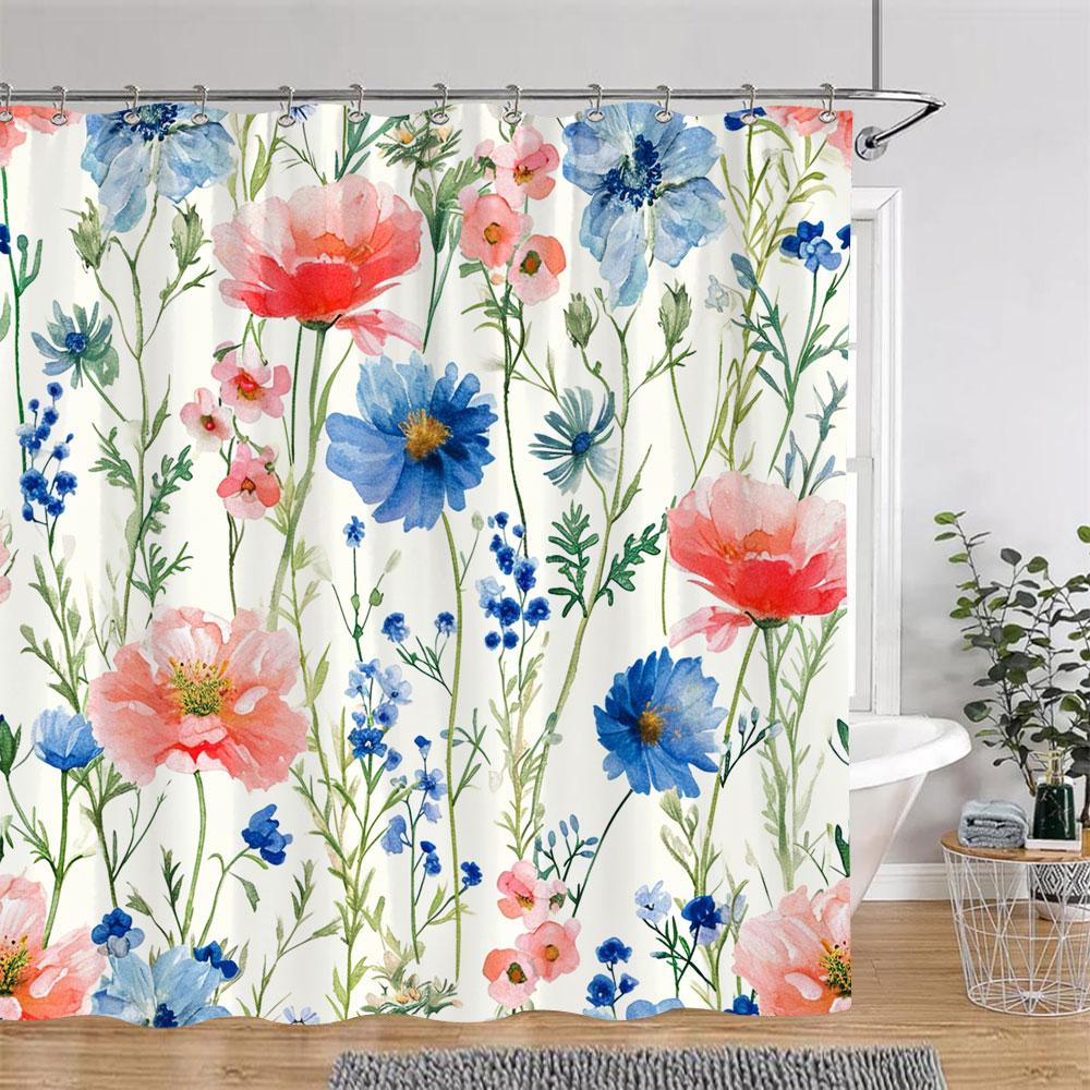 Beautiful Botanical Floral Shower Curtain Watercolour Painting Art Creative Vintage Style Polyester Bath Curtains Bathroom Decor