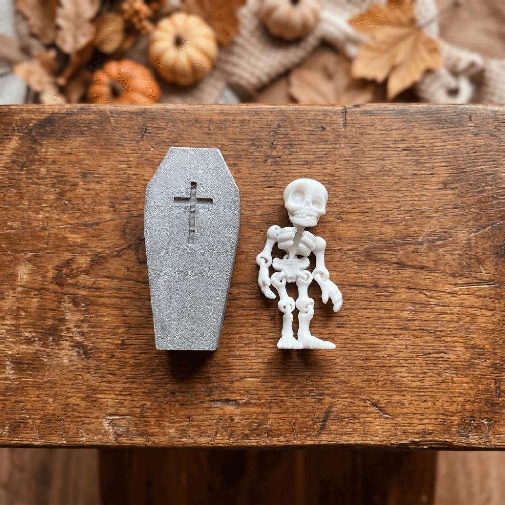 3D-Printed Articulated Skeleton Halloween Mini Coffin Box Haunted House Decorations