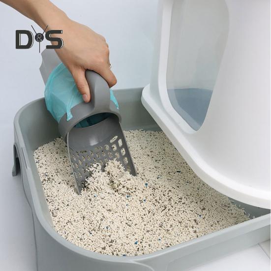 Naběračka na kočičí stelivo s odpadkovou nádobou, velkokapacitní přenosná naběračka s držákem, integrovaná odnímatelná sítka na kočičí stelivo