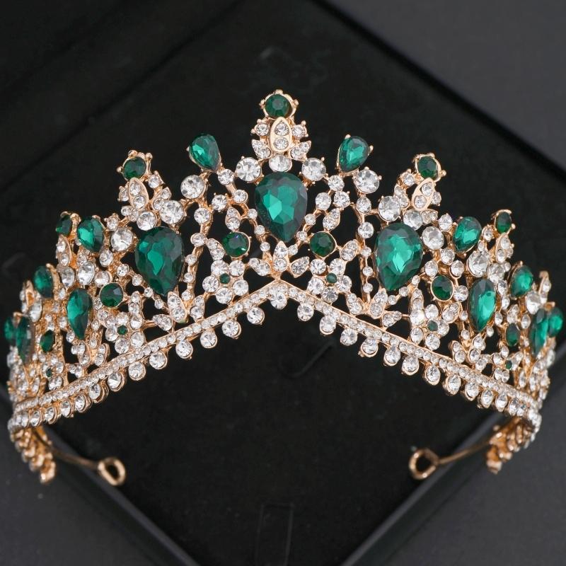 Grüne Kristall Diademe und Kronen Stirnband für Damen Party Strass Krone Braut Hochzeit Haar Accessoires Schmuck Krone Diadem