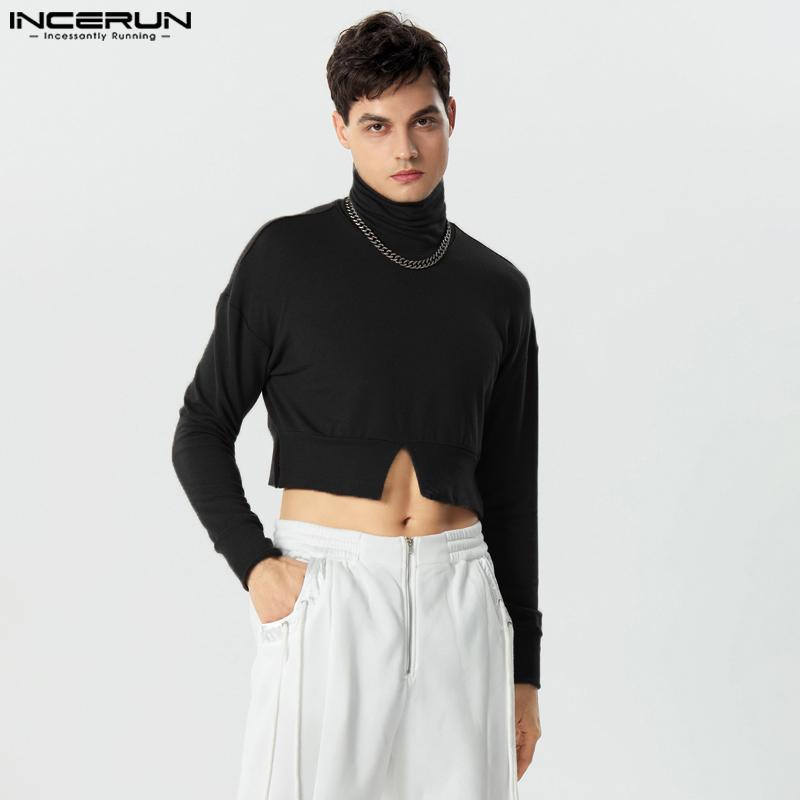 

INCERUN Мужские укороченные топы с длинными рукавами и воротником-стойкой