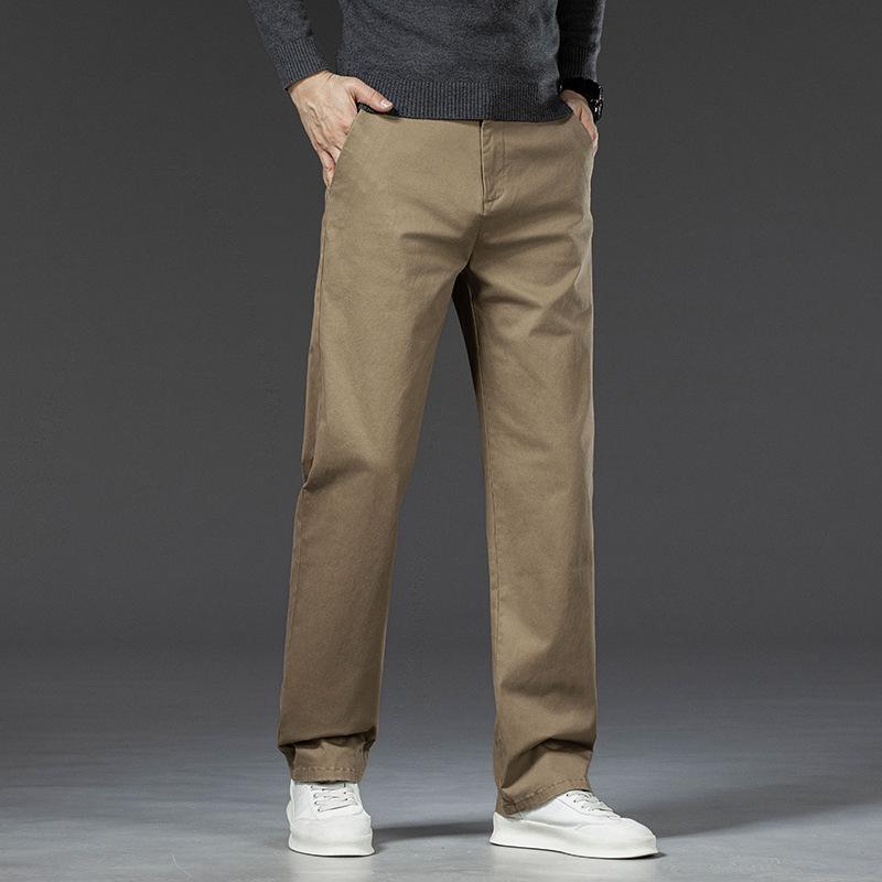 Pantalones Casuales de Hombre Color Caqui Otoño e Invierno Nuevos Pantalones Casuales de Algodón Puro Pantalones Gruesos de Hombre para Otoño e Invierno