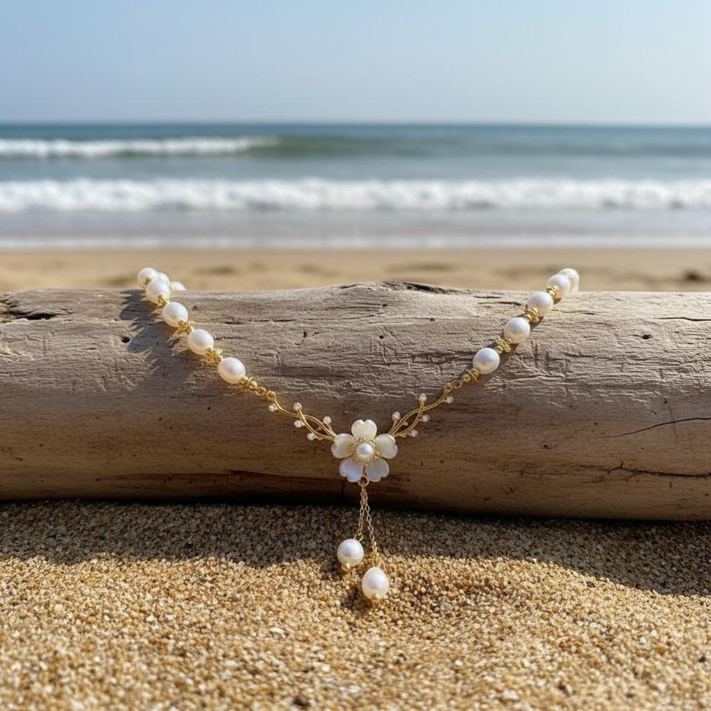 Women's Fashionable Pearl Pendant Necklace, Chinese Style Camellia Pendant with Pearl Tassels, Elegant Collarbone Chain, New Fashion Accessory,