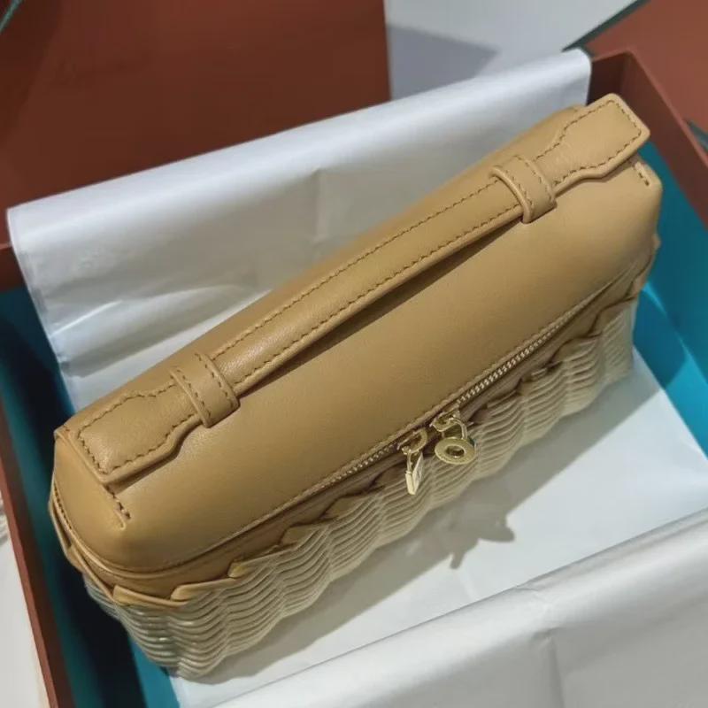 Bamboo & Rattan Handwoven Leather Crossbody Lunch Bag for Women