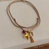 Minar Funny Metallic Cartoon Horse Multi Tassel Beads Pendant Necklaces for Women Female Adjustable Long Wax Rope Chain Chokers