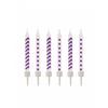 Birthday Candles - Pack of 10 - Purple - Chevron and Polka Dot Pattern - Height 6.5 Cm, White Base