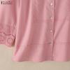 ZANZEA Women Casual Turn Down Collar Loose 3/4 Sleeve Splice Blouse