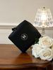 Black Mini Square CC Logo Makeup Pouch, Zipper Cosmetic Storage Bag, Luxury Brand Beauty Accessory