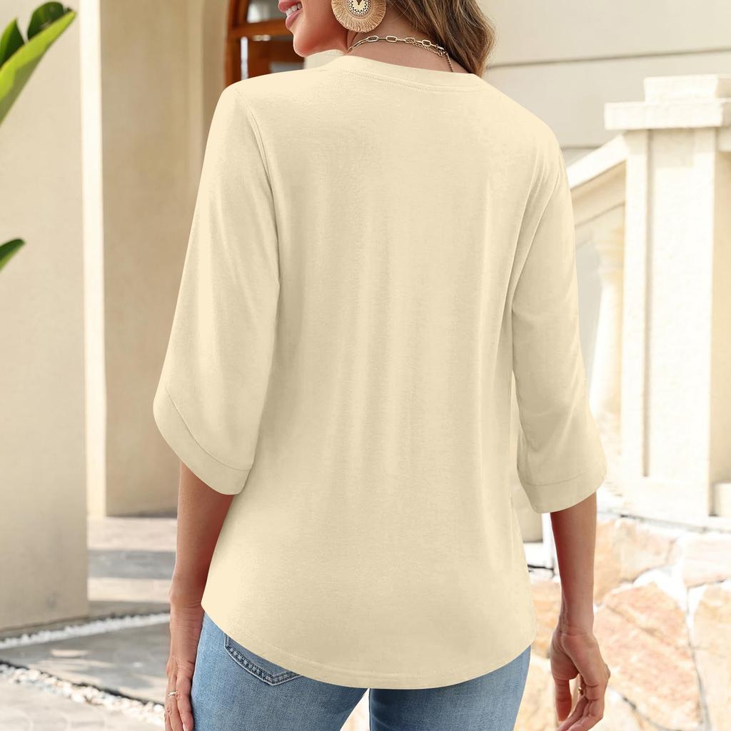 Womens 3/4 Length Sleeve Tunic Tops Casual V Neck Shirts Business Work Blouses