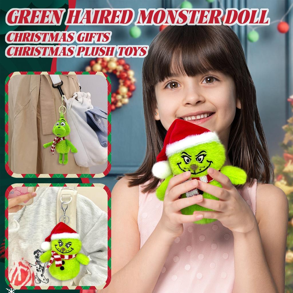 Christmas Green Haired Plush Toy Pendant,Creative Decorative Gift Ornaments