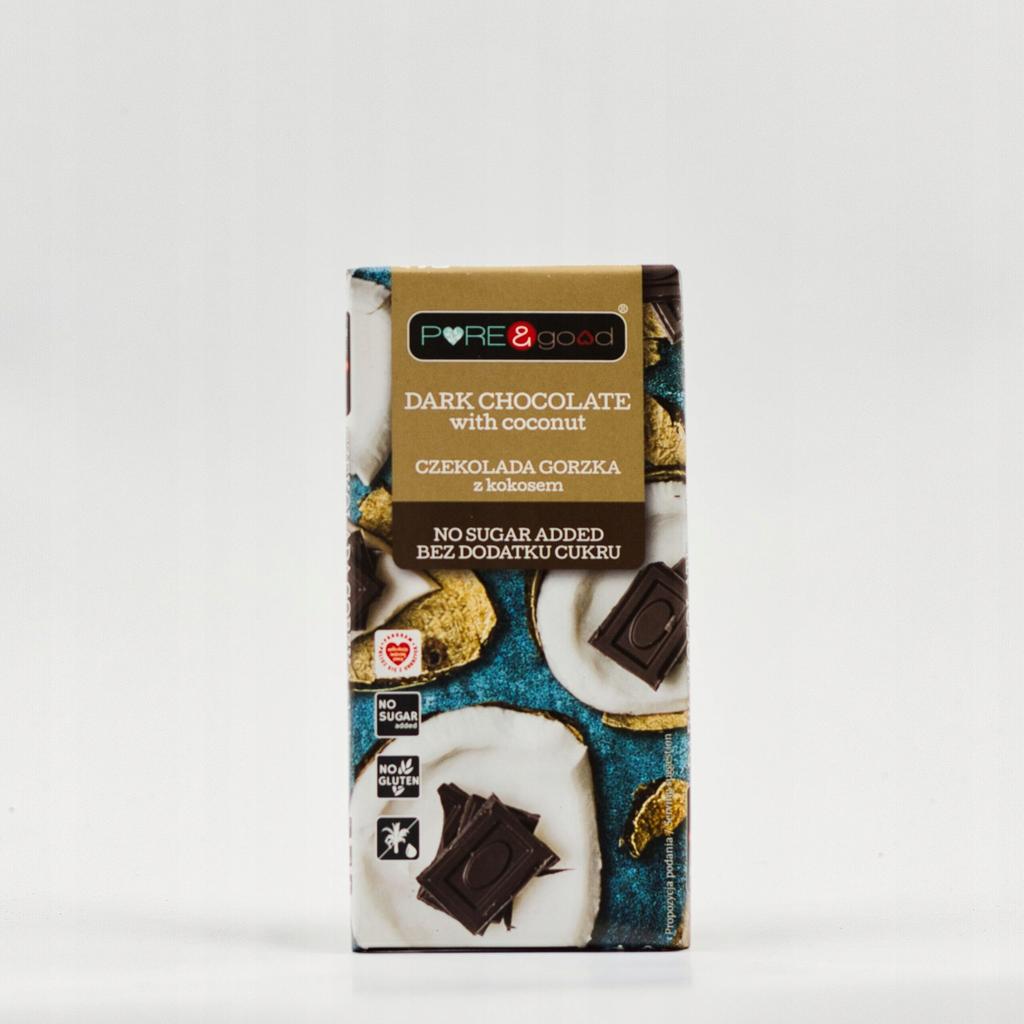 Dark Chocolate with Coconut, No Added Sugar, Gluten-Free, 75g - Pure&Good