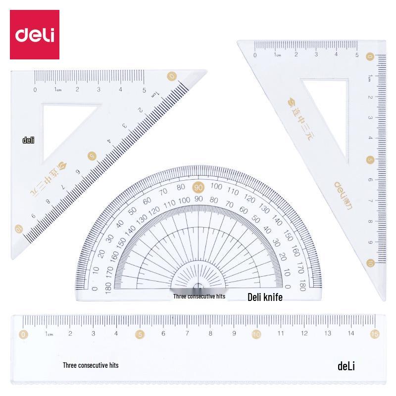 Deli 71961 Triple Success Geometry Toolkit: 4-Piece Acrylic Exam Ruler and Set Square Set