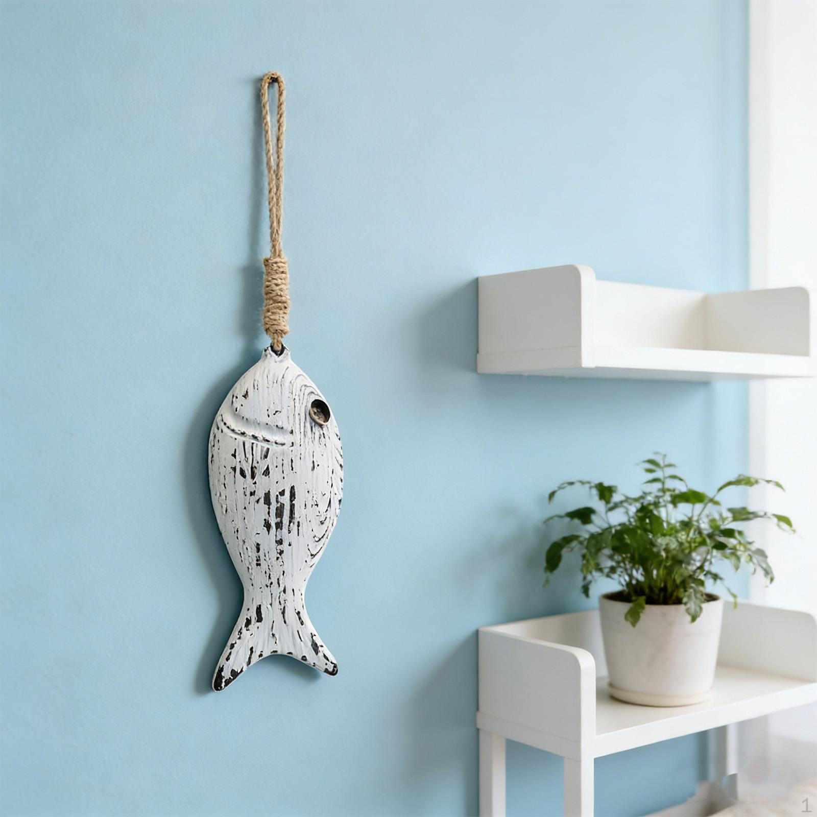 

Hanging Fish Sculpture Coastal Ornament Home Decor Wall Art Nautical Wooden Decors for White