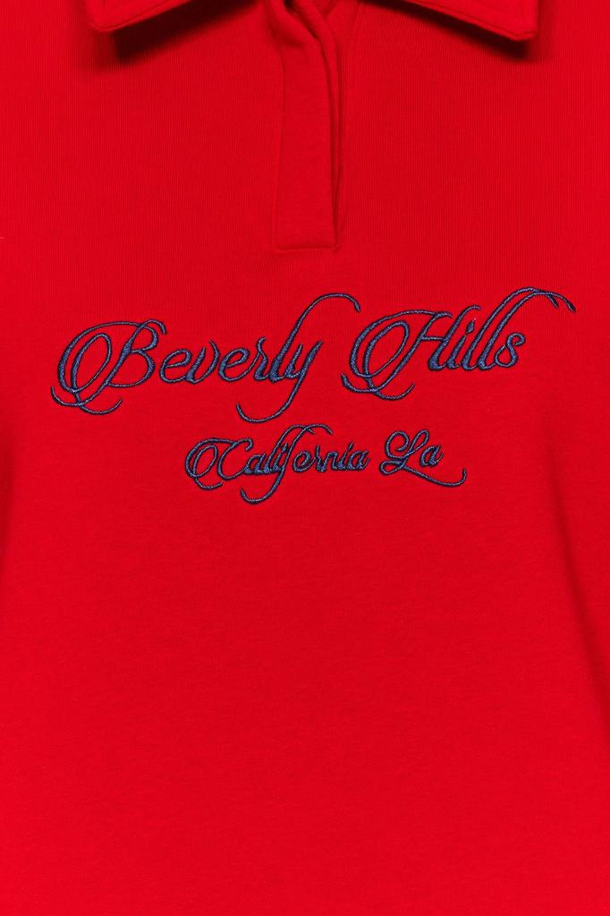 Women's Fashionable Stylish Sweatshirt Emerald Green Shirt Collar Embroidered Regular Fit Thick Inside Fleece Knitted Sweatshirt