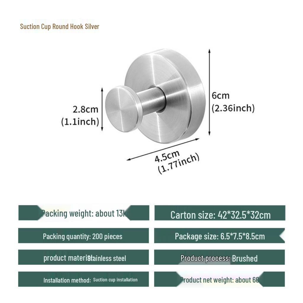 Stainless Steel No-Drill Suction Cup Hook - Strong Load-Bearing for Bathroom and Toilet