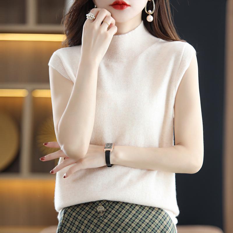 Women's Pure Wool Knit Cashmere Camisole - Slim Fit Sleeveless Base Layer for Spring/Autumn