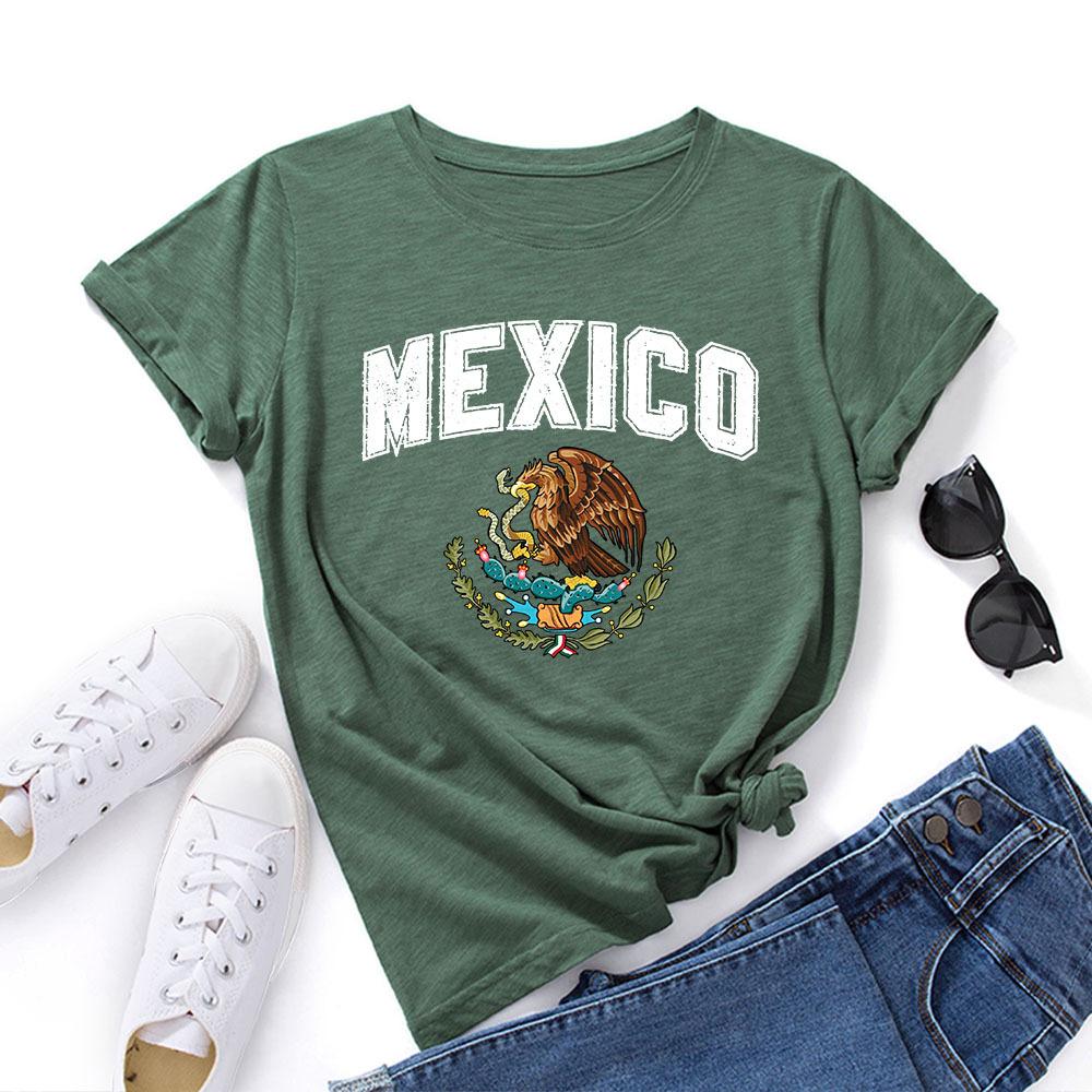 

Хлопковая футболка с принтом MEXICO, короткий рукав, круглый вырез, женская, 2D-принт, топы M армия зеленый