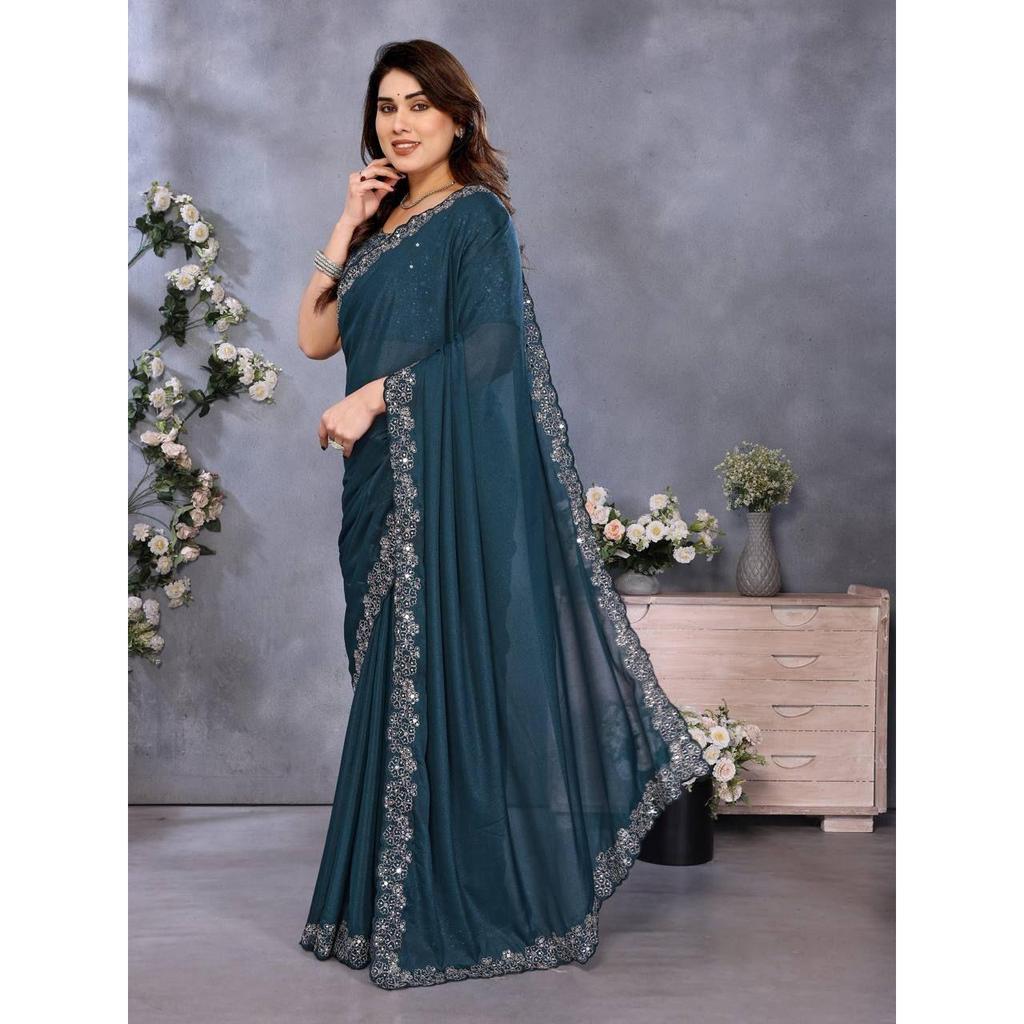 *Beautiful Party Wear Mirror Work Saree Collection Presented*