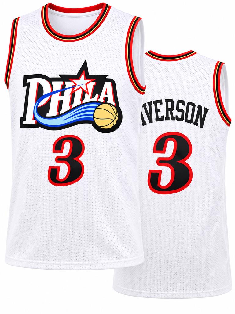 Retro Iverson 3 PHILA Split Jersey Black & Red Two-Tone Print Sports Uniform Casual 3d Printed Vest Kids and  Women