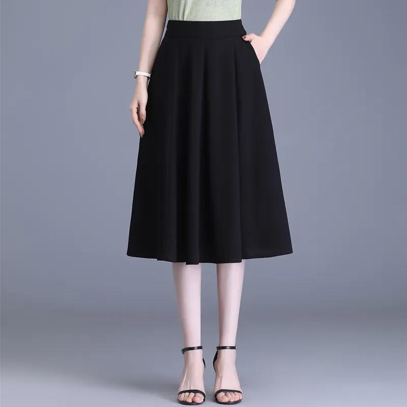 Black Suit Half Skirt, Women's Mid Length Umbrella Skirt Plus Size Skirt Spring and Autumn High Waist A-line Skirt