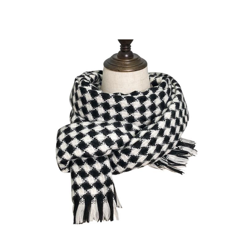 New Double-sided Diamond Plaid Scarf for Women in Winter European and American Imitation Cashmere Warm Tassel Shawl Thickened Cold Proof Scarf