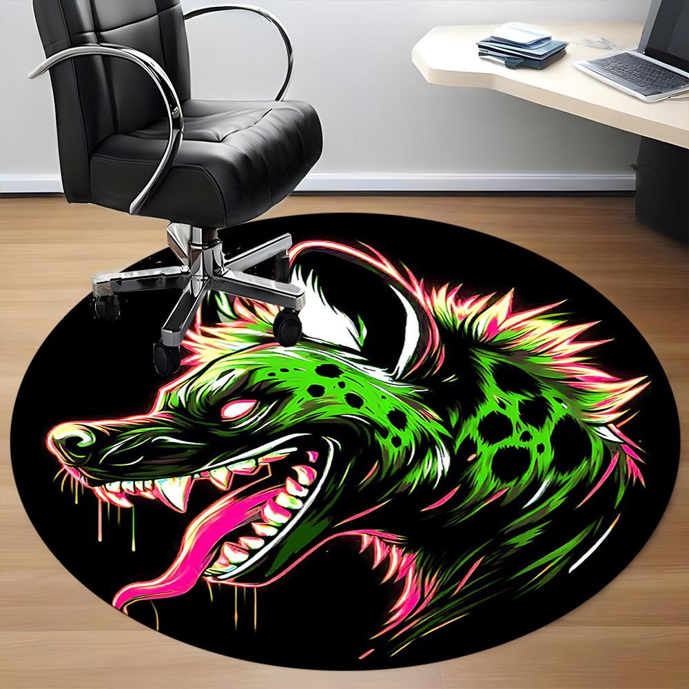 1pc Neon Wolf Head Chair Carpet for Office, Round Non Slip Durable Large Size Office Carpet, Suitable for Office