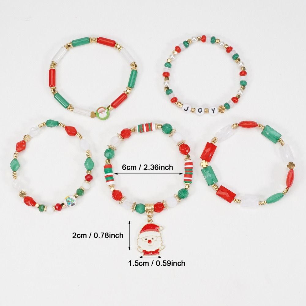 5Pcs Snowman Christmas Bracelet Multi-Layer Stacking Rope Chain Bangle Beaded Bracelet  Gifts