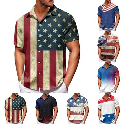 Men's Independence Day Print Button Short Sleeve Shirts Men's Casual Fashion Short Sleeve Shirts