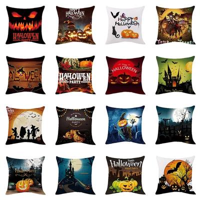 Halloween Theme Pillow Cover Car Office Living Room Sofa Halloween Pumpkin Lantern Decoration Pillow Cover