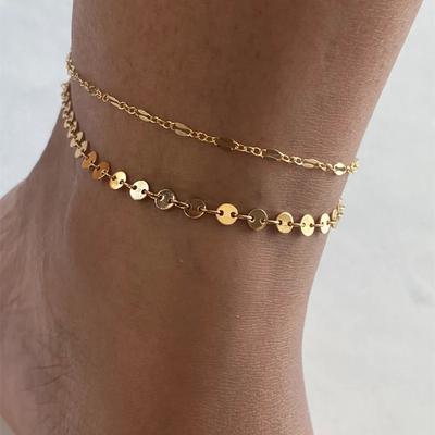 Fashion Ethnic Style Beach Stacked with Disc Ankles, Simple Double-layer Metal Sequined Anklets