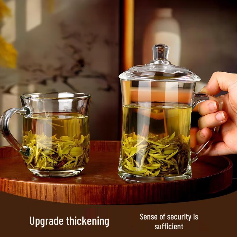 HANDUNYOU 380ml Heat-Resistant Glass Tea Cups with Handle (6-Pack)