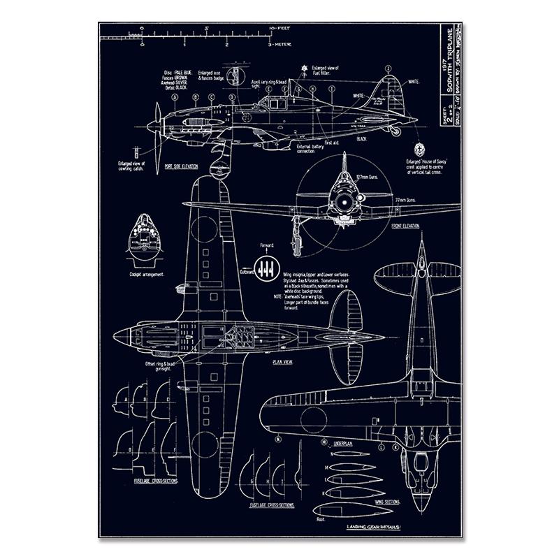 Modern Black and White Wall Art Poster Airplane Industrial Drawings Blueprint Canvas Paintings Pictures for Interior Home Decor
