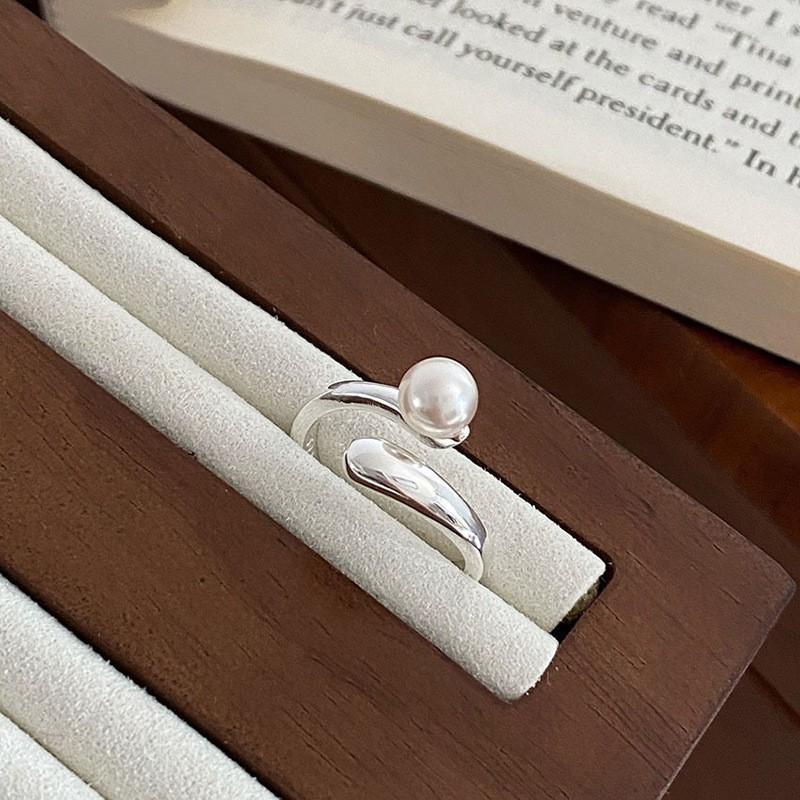Elegant Geometric Open Adjustable Pearl Shell Ring For Women Fashionable Style