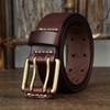 Men's Leather Double Needle Buckle Classic Tow Row Hole Jeans Belt Cowboy Hollowed Out Waistband Width:3.8cm Length:105-125cm