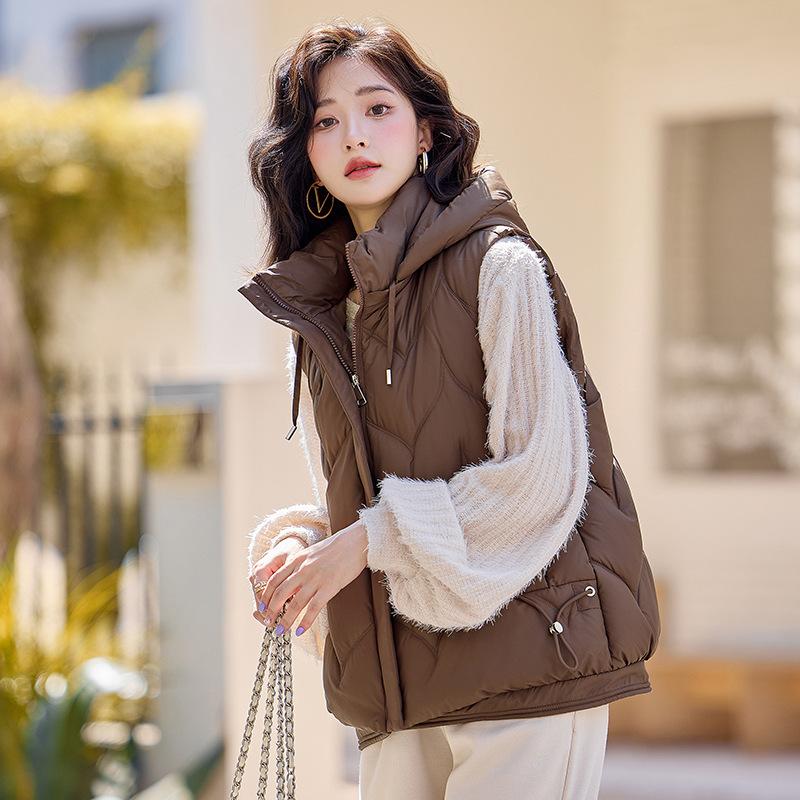 

Новая женская легкая куртка без рукавов с капюшоном, однотонная, утепленная, теплая, спортивная, повседневная, свободного кроя, хлопковая куртка. XXXL темно-коричневого