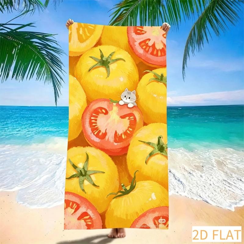 Cute Tomato Cat Beach Towel - Super Absorbent Quick Dry Microfiber With Red Tomato Pattern Soft Sand-Free Blanket For Picnic