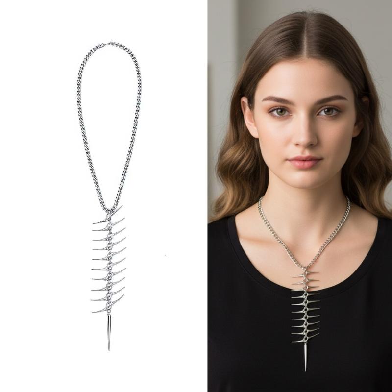 Artistic Silver Fishbone Chokers Ergonomic Neck Chain Gothic Jewelry With Thorn Detailing For Special Occasions