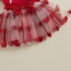 Baby Girls Valentine Outfit Letter Print Long Sleeve Romper and Heart Tulle Skirt Cute Headband 3 Piece Clothes