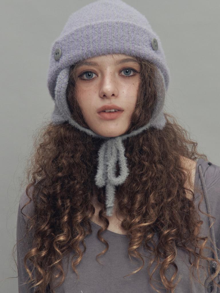 SETSETSET Two-Way Earflap Beanie Two-Tone Mix Purple Melange