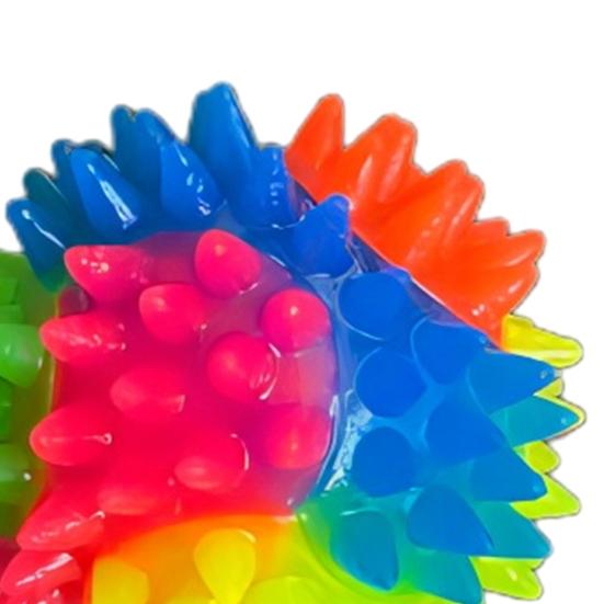 Yousheng Stachelball Hundespielzeug mit LED Bissfest Quietschend Leuchtend Regenbogenball Interaktives Spielzeug Kleine Mittlere Große Hunde Zahnen Reinigung Kauen