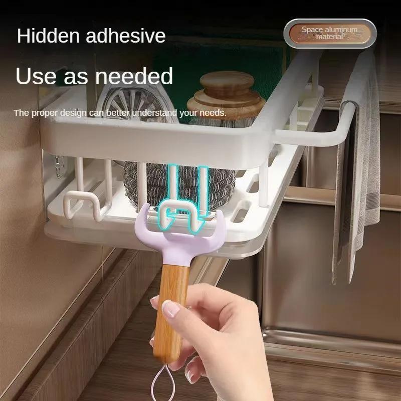 Aluminum Kitchen Storage Rack Sink Drain Rack Sponge Organizer Hanging Soap Drainer Shelf Basket Bathroom Shampoo Shelves