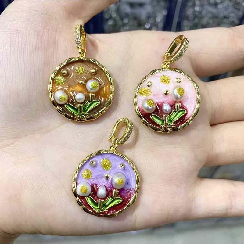 Beliebte Mittelalterliche Ölmalerei Perlenanhänger Halskette – Exquisites Retro DIY Schmuckaccessoire