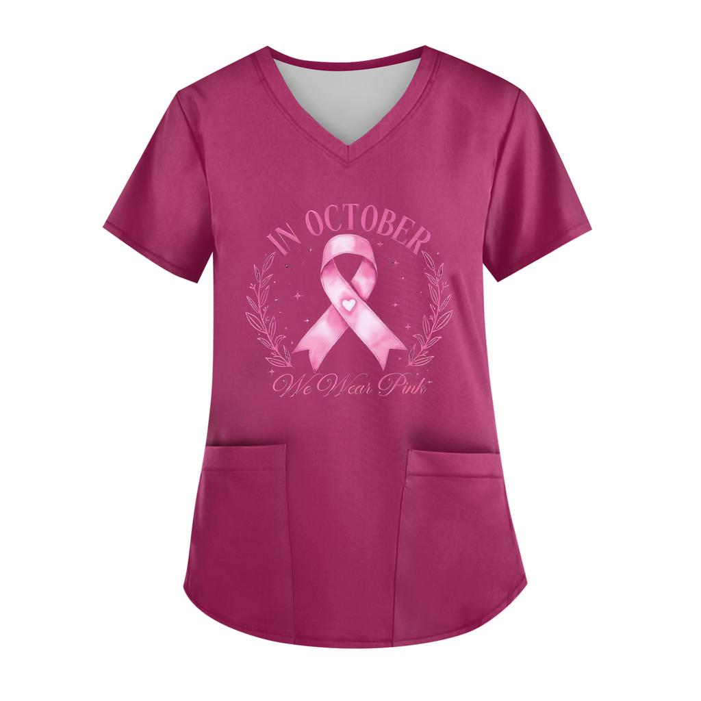 Women's V-Neck Short-Sleeve Pocketed Top With Side Slit