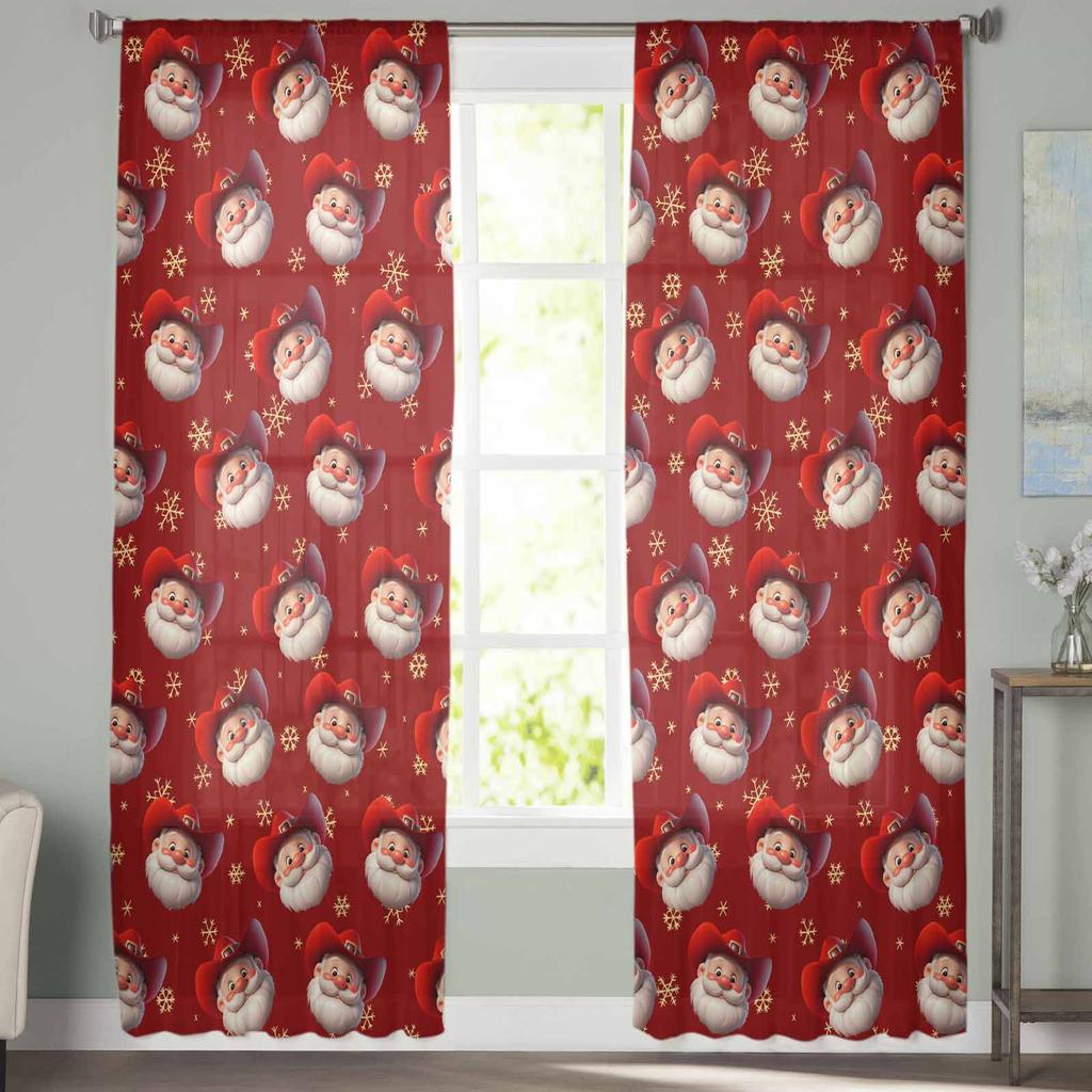 Västlig Jul Cowboy Jultomten Gardiner För Vardagsrum Sovrum Hemdekoration Fönster Voile Tyllgardin Draperier