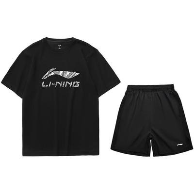 Li Ning Logo Casual Sportshorts Set Heren shortset Zwart ATST631-1+AKST633-1