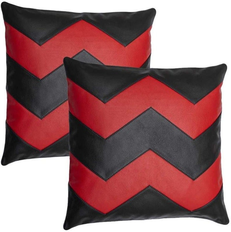 Buy Noora Red & Black Combination Square Pillow Cover, Color Block