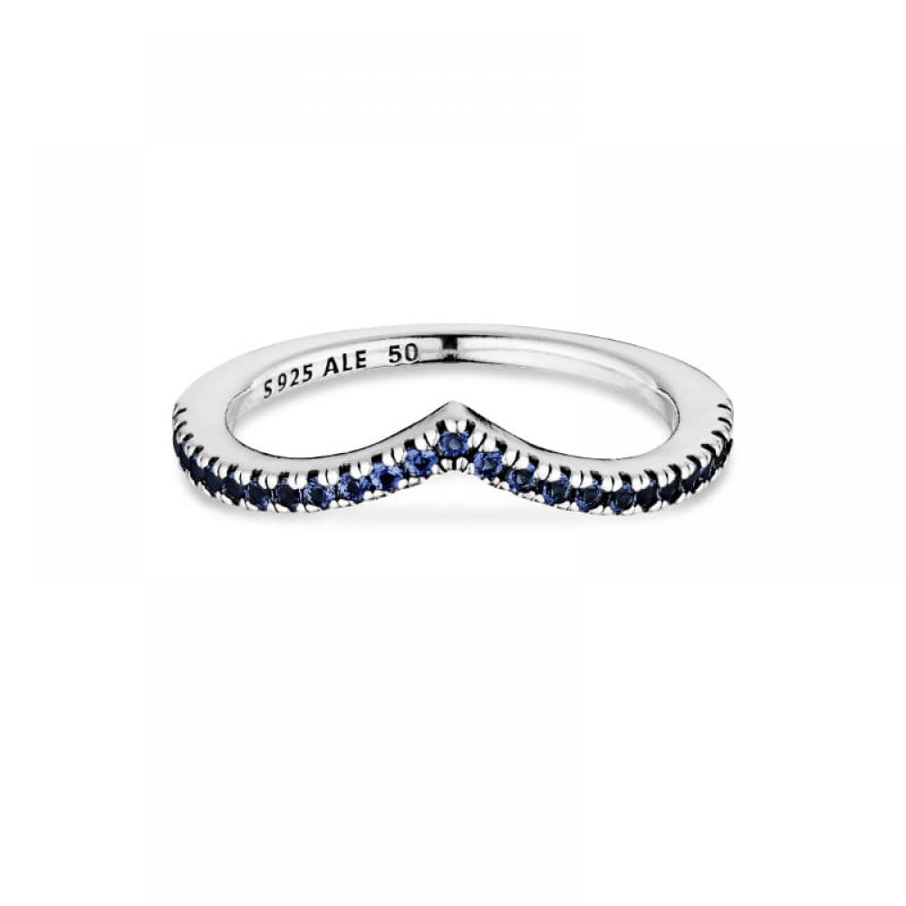 Pandora 196316c02 Timeless ShimmeRing Wishbone Blue Sparkling Silver Ring