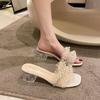 Slides Open Toe Sexy Shoes for Women Heeled Woman Slippers Pearl Sandals Low Price Designer Luxury Pvc New Fashion Original Shoe