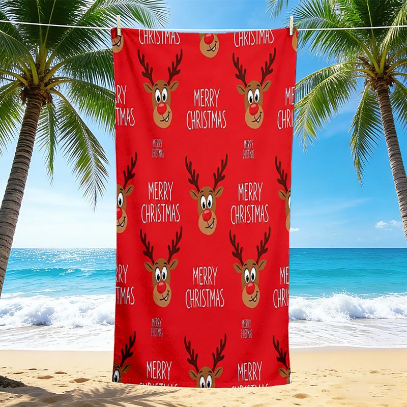 1Pc Christmas Reindeer Beach Towel Quick Dry Multiuse For Beach Pool Gym Yoga Home Travel Christmas Halloween Xmas Gift S1205